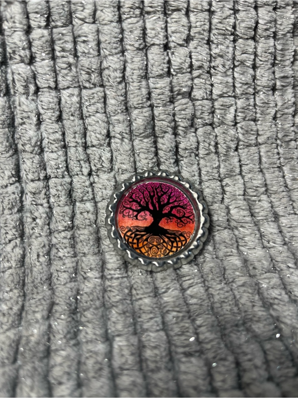 Tree of Life Bottle Cap Pin - Pink & Orange Gradient magnet